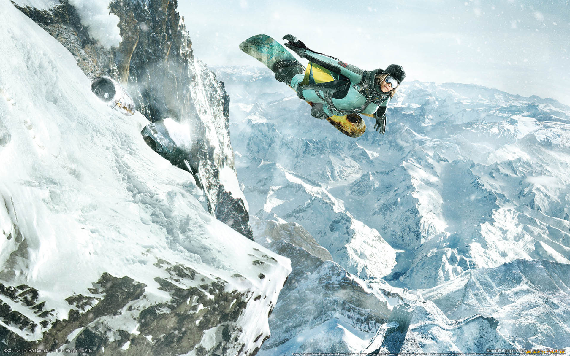 Картина сноубордист в горах